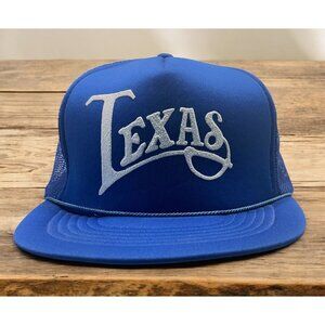 Vintage Texas Snapback Trucker Hat Retro 80s Blue Cap Mesh Back State Pride